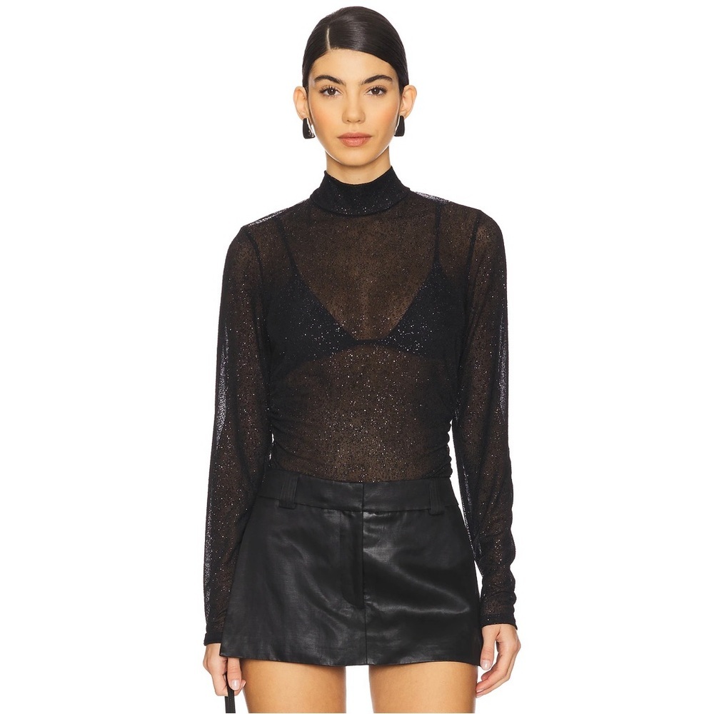 Gestuz Glimma High Neck Blouse in Black Glitter Size XL